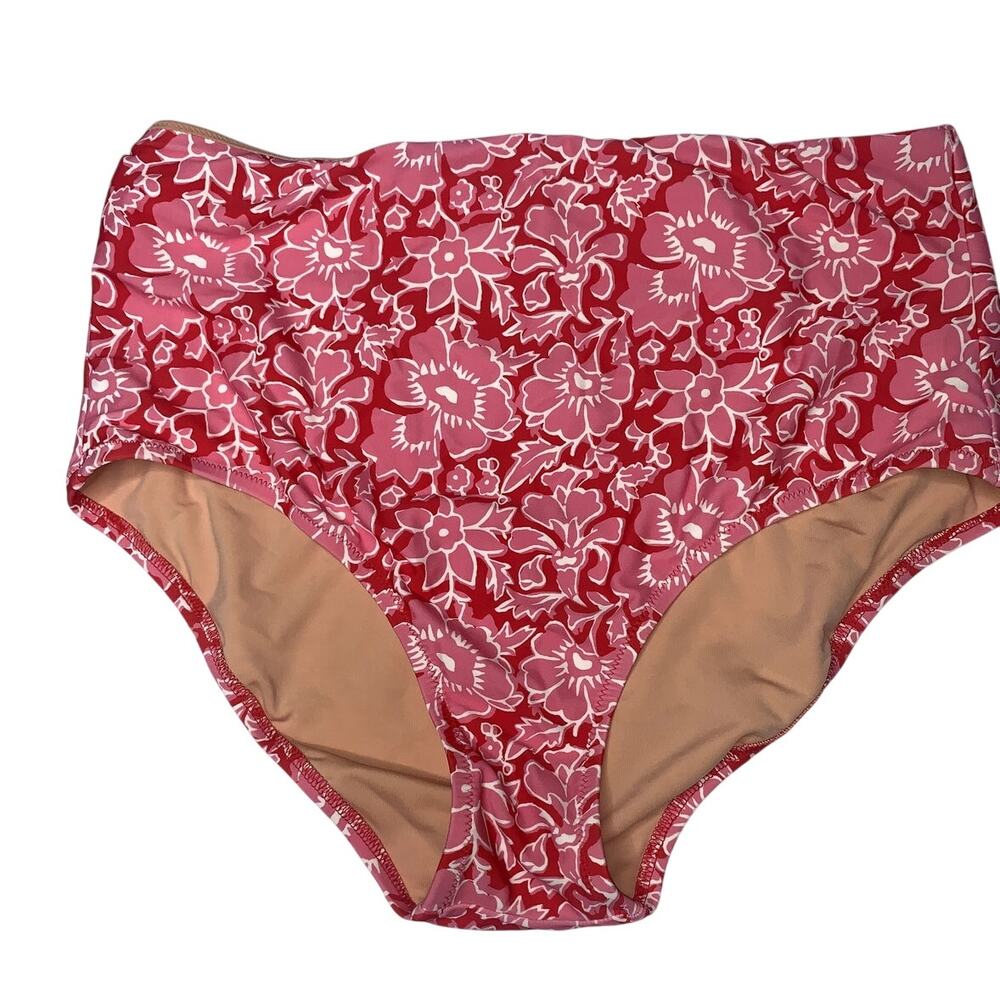 J. Crew Women's Red Floral Printed Factory High-Waisted Bikini Bottom Size L